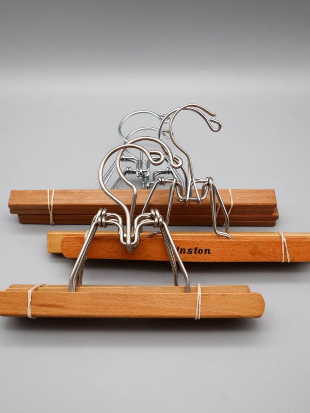 Set of 6 Vintage Clamp-style Wooden Skirt Pant Trouser Hangers 9"L & 11"L